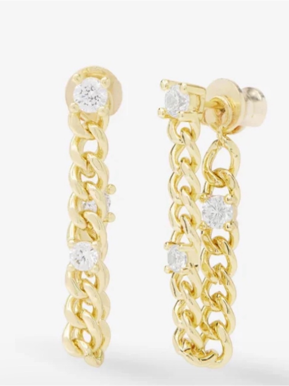 Melinda Maria Gold Chain Drop Earrings with Clear Stones